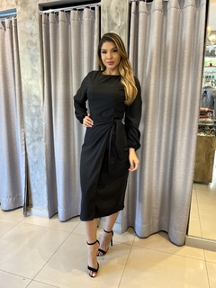 Vestido midi transpassado mangas - comprar online