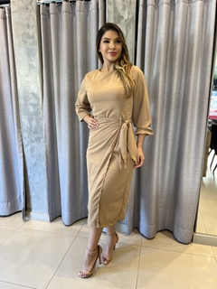 Vestido midi transpassado mangas - loja online