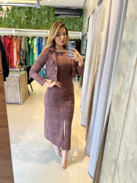 Conjunto 2 peças - Vestido midi com bolero