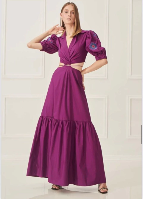 Vestido Razzo alfaiataria tricoline com bordados