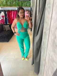 Conjunto Razzo verde tecido com miçangas bordadas a mão - Yamada Fashion