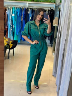 Macacão em linho colorido zíper - Yamada Fashion