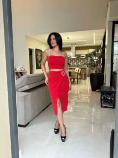 Conjunto saia midi e cropped com brilho - comprar online