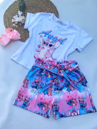 Conjunto Stitch ( blusinha cotton, shorts moletinho. Não acompanha acessórios))