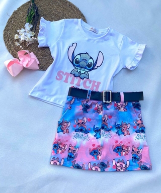 Conjunto Stitch ( blusinha cotton, saia moletinho. Não acompanha acessórios)
