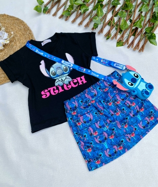 Conjunto Stitch ( blusinha, shorts saia. Acessórios não acompanha)