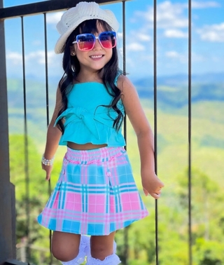 Conjunto xadrez ( cropped tricoline lastex nas costas, shorts saia xadrez candy)