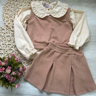 Conjunto Lulu ( camisa tricoline gola babadinho, conjunto malha tricot jacguard )