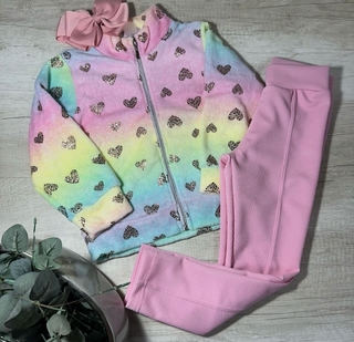 Conjunto Marcela ( jaqueta pelinho fleece coração, legging montaria elanca)