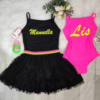 Conjunto personalizado ( maiô forrado, saia tule com shorts por baixo. Com opção de maiô. Entraremos em contat pelo e-mail para saber o nome desejado.