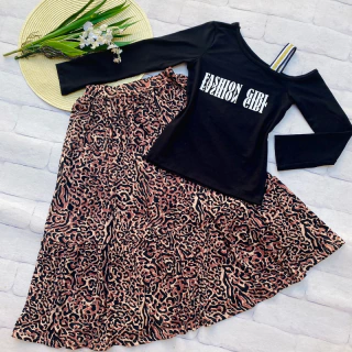 Conjunto Fashion Girl ( saia longa, blusa cotton)