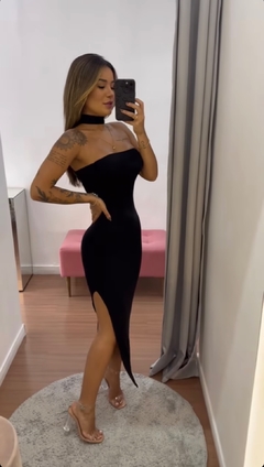 Vestido Canelado Fenda - loja online