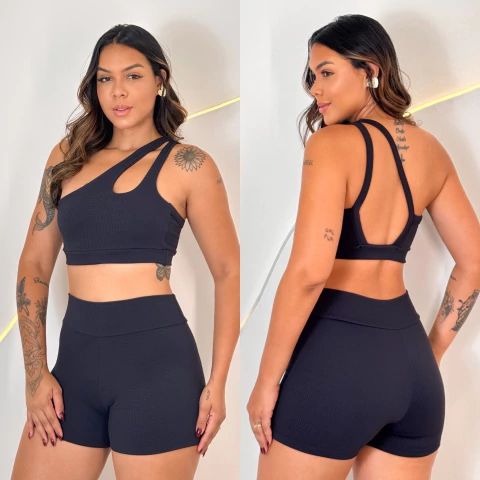 Conjunto Jacquard Tóquio Preto Short Curto + Top Ombro - comprar online