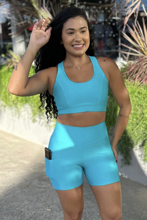 Conjunto Sofia Short Com Bolsos + Top Azul Tifanny - comprar online
