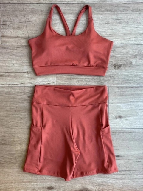 Conjunto Suplex Laranja Short Com Bolsos + Top Com Bojo - comprar online