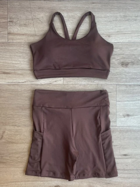 Conjunto Suplex Marrom Short Com Bolsos + Top Com Bojo - comprar online