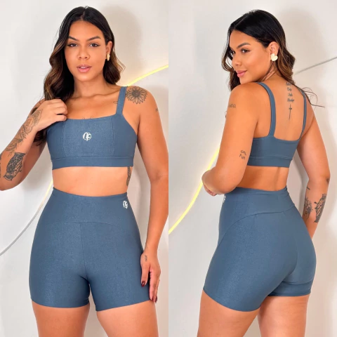 Conjunto Com Recortes Canelado Azul Petróleo - comprar online