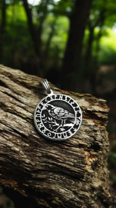 Animales Nordicos Cuervo con runas / Plata 925