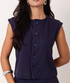 blusa canelado algodão texturizada marinho