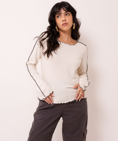 blusa manga longa tricot branca e preta