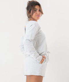 blusa manga longa decote v moletom mescla