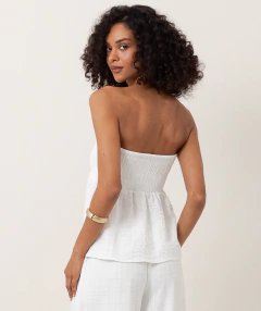 blusa tomara que caia plissada off