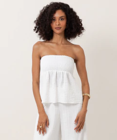 blusa tomara que caia plissada off