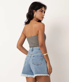 blusa tomara que caia canelado verde