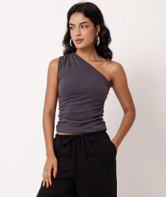 blusa tricot um ombro só chumbo