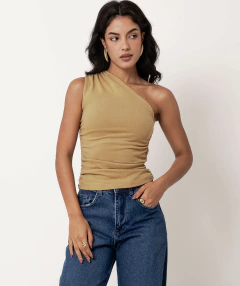 blusa tricot um ombro só olive