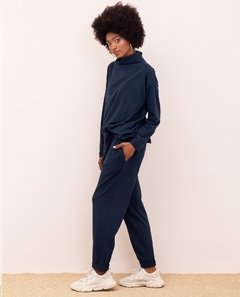 calça capri algodão azul marinho