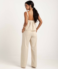 calça reta algodão bordado creme