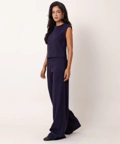 blusa canelado algodão texturizada marinho