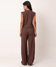 calça pantalona malha marrom