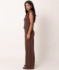 calça pantalona malha marrom