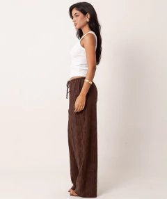 calça reta algodão linho  texturizado marrom