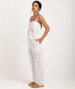 calça reta algodão bordado off