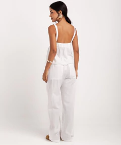 calça reta algodão bordado off