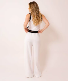 calça reta algodão texturizado preto e branco