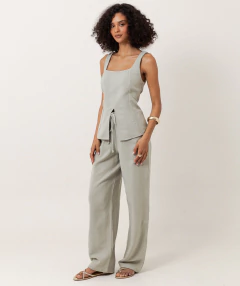 calça reta algodão texturizado verde