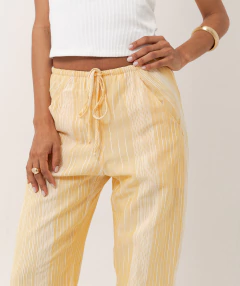 calça reta algodão listrada amarela