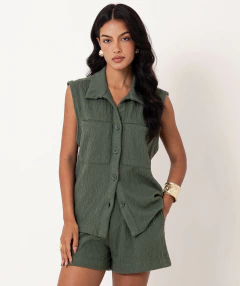 camisa colete algodão verde pinho