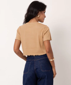cropped canelado algodão camel