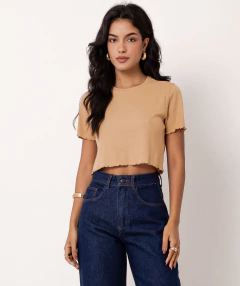 cropped canelado algodão camel