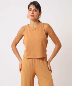 cropped regata tricot azul amendoa