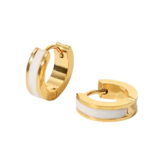 Aretes Redondos de Acero Inoxidable Blancos Chapados en Oro de 18K para Dama - comprar en línea