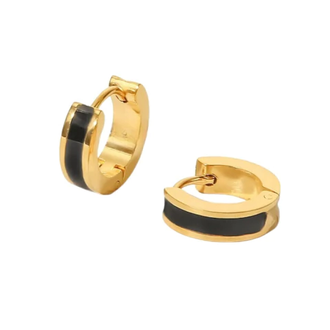 Aretes Redondos de Acero Inoxidable Negros Chapados en Oro de 18K para Dama - comprar en línea