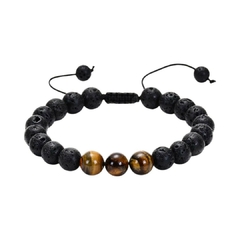 Pulsera de Cuentas Ojo de Tigre y Piedra Esmerilada Negra para Caballero - comprar en línea