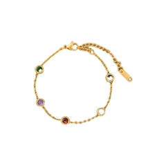 Pulsera de Zirconias Arcoíris de Acero Inoxidable Chapado en Oro de 18K para Dama - comprar en línea