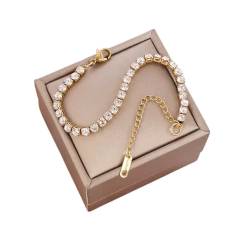 Pulsera de Zirconias de Acero Inoxidable Chapado en Oro de 18K para Dama en internet